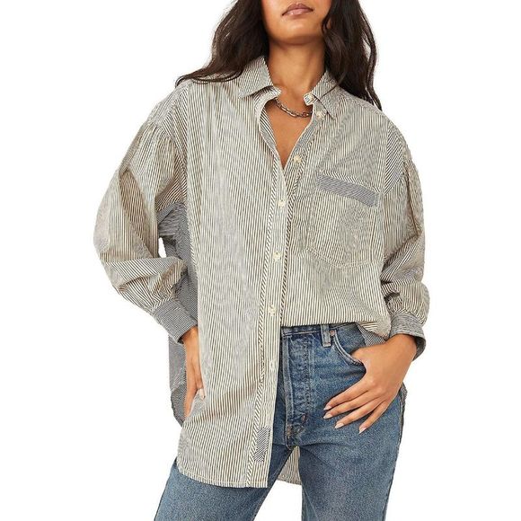 Free People Tops - Free People Womens Ivory Button Up Cotton Casual Blouse Top NWT